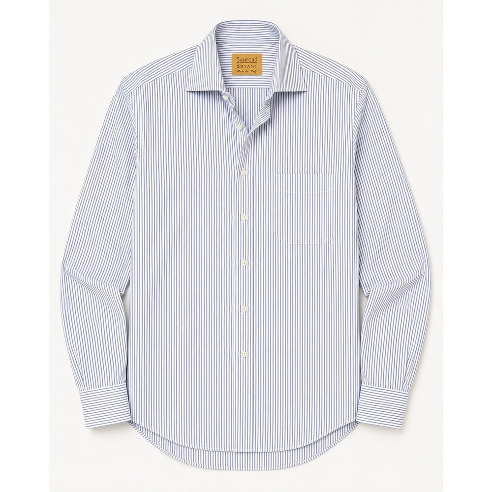 Sanford Bryant Made in Italy Blue White Striped Cotton Dress Shirt Mens 41 16